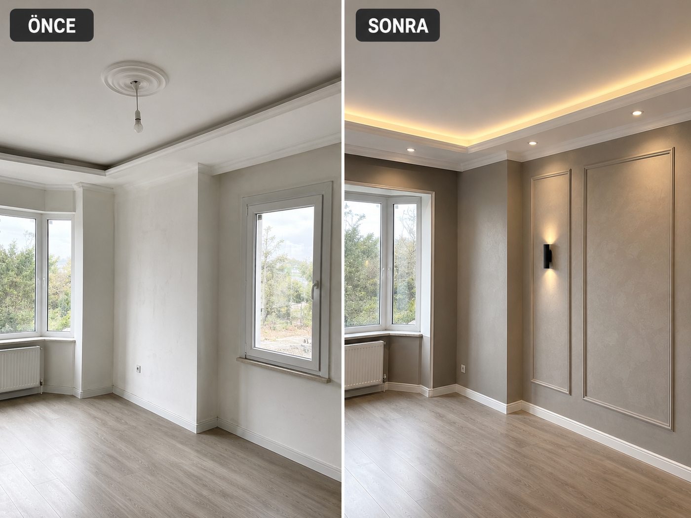 Bornova iç cephe boya öncesi ve sonrası
